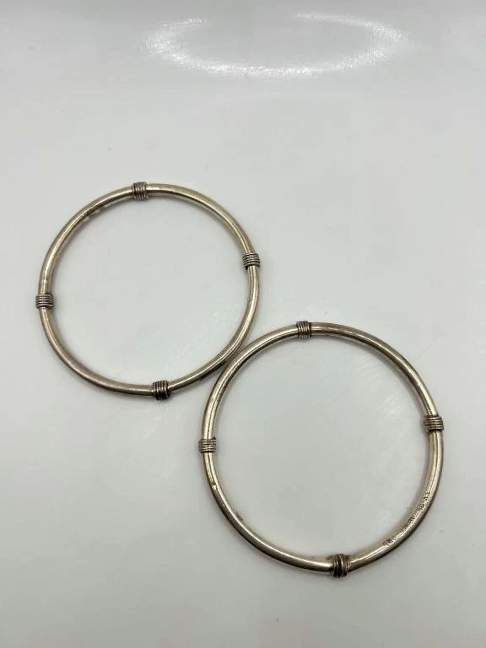 Vintage Taxco Mexico 925 Sterling Silver Bangle Bracelets Pair Wire Coil 23g